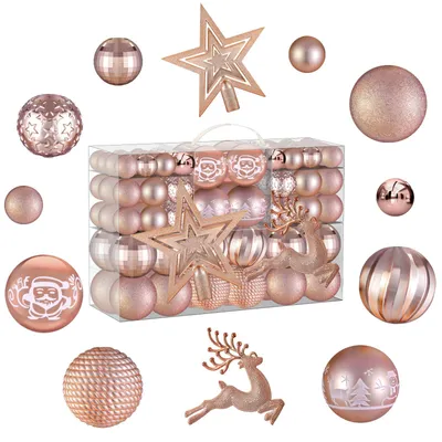 Weihnachtskugeln 102er Set, Roségold, Kunststoff, 3/4/6 cm