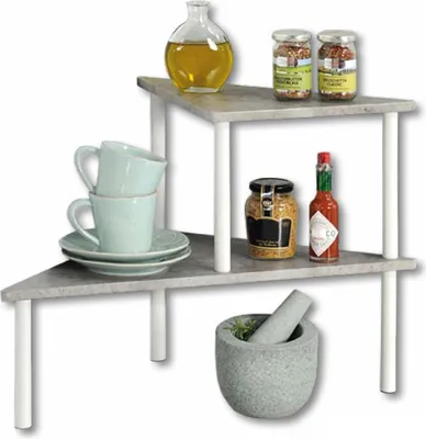 Produktbild von KESPER Küchenregal Kücheneckregal mit 2 Ebenen – Beton-Optik – 53 x 38 x 38 cm – - – Regal aus Metall & lackierter Faserplatte – 27812
