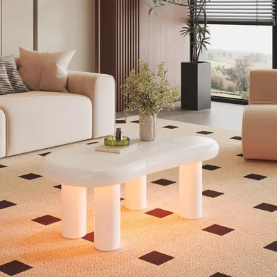 Image de Merax Table basse blanche en forme de nuage, 98x65,5x40cm, table LED avec 16 couleurs & tiroir, table de salon Moderne avec espace de rangement