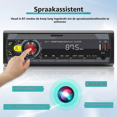 Zdjęcie produktu dla Radio samochodowe 1 DIN z Bluetooth, funkcją zestawu głośnomówiącego, asystentem głosowym i sterowaniem aplikacją, odtwarzacz FM-MP3, 2 porty USB, czytnik kart TF, wejście AUX audio z pilotem