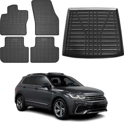 Immagine prodotto di Set di tappetini e fodere per il bagagliaio per VW Tiguan 2016-2025 Nero inferiore in gomma 5x