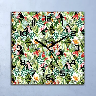 Produktbild von Wanduhr Echt-Glas-Küchenuhr Dschungel Geometrie Quarz 30x30 Deko Bilder