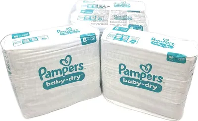 Produktbild von Pampers Windeln Größe 8 17kg+ Baby-Dry Extra Large MONATSBOX Saugstark Trockenheit Hypoallergen Packung;