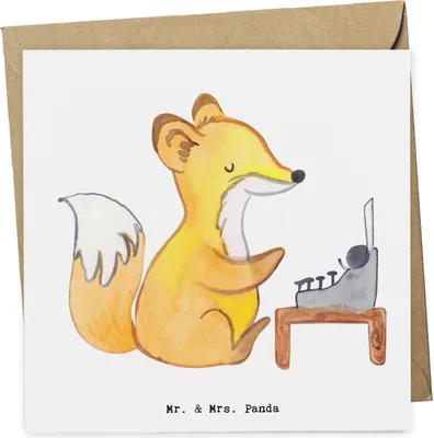 Produktbild von Mr. & Mrs. Panda Grußkarte Autor Herz - Weiß - Geschenk, anlasskarte, faltkarte, Blogger, Fuchs, Klappkarte, Verlag, doppelkarte, Schriftsteller, Glückwunschkarte