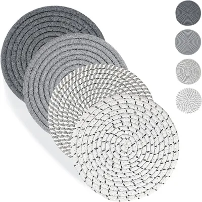 Zdjęcie produktu dla Okrągłe podkładki pod kubki/szklanki, bawełniane, 4 sztuki, odporne na ciepło, do użytku w kuchni