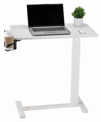 Produktbild von Überbetttisch mobiler Beistelltisch höhenverstellbar mit Rollen und Getränkehalter Weiß 70 x 40 x 102.8 cm