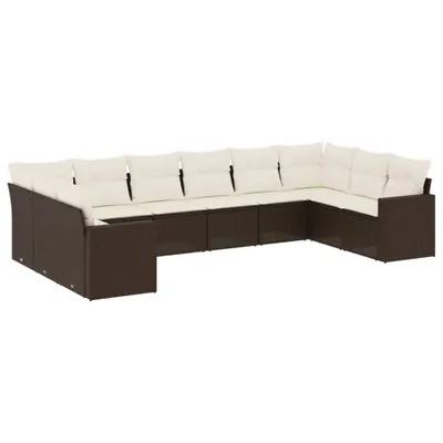 Produktbild von 10-tlg. Garten-Sofagarnitur mit Kissen Braun Poly Rattan