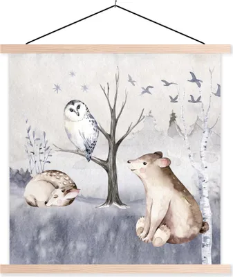 Produktbild von MuchoWow® Textilposter Tiere - Winter - Hirsche 40x40 cm mit holzfarbenen Rahmen - Posterleiste