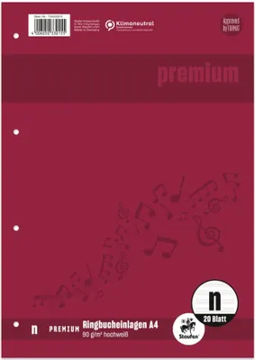 Image de 10x Staufen® 734033015 Ringbucheinlage PREMIUM Notenlineatur - A4, 90 g/qm, 20 Blatt