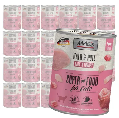 Produktbild von MAC's 24 x 800 g getreidefreies Nassfutter für Katzen, Kalbfleisch, Putenfleisch