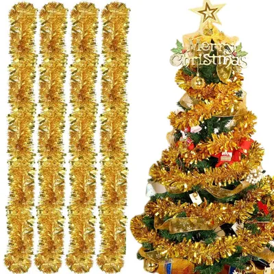 Produktbild von Weihnachtsgirlande Lametta 4 Stück 2m Glänzend Golden
