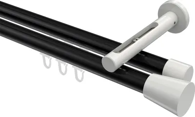 Produktbild von Interdeco Innenlaufstange / Gardinenstange mit Innenlauf Schwarz / Weiß, Typ Siteno Sitra (Konus), 20 mm Ø 2-läufig, 160 cm