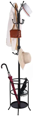 Garderobenständer mit 12 Haken & Schirmhalter, 182 cm, Metall