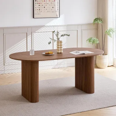 Produktbild von Ovaler Esstisch 180 cm Dunkelbraun MDF für 6-8 Personen