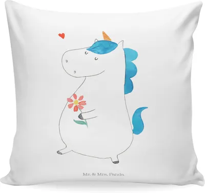 Produktbild von Mr. & Mrs. Panda kissen für sofa Einhorn Spaziergang - Weiß - Geschenk, Dekokissen, Glitzer, Blumen, Mutter, Unicorn, Sofakissen, Freundin, kuschelkissen 40x40, Einhörner