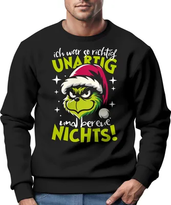 Produktbild von Sweatshirt Herren Weihnachtspullover Grinch Spruch Unartig Weihnachtsoutfit Männer Moonworks®
