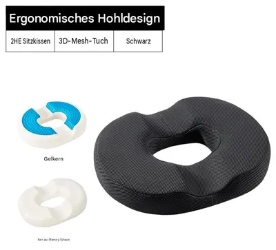 Produktbild von Hämorrhoiden Sitzkissen Ergonomischer Sitzring mit 3D-Mesh-Bezug, Memory-Schaum Donut Kissen, Sitzring Steißbein Entlastung, Größe L (Standard-Version), Schwarz