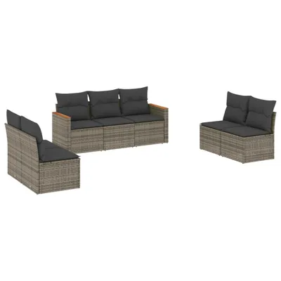 Produktbild von 7-tlg. Garten-Sofagarnitur mit Kissen Grau Poly Rattan