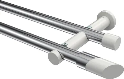 Produktbild von Interdeco Gardinenstange / Vorhangstange Chrom / Weiß, Typ Platon Verano (Schräge Bicolor) ohne Ringe, 20 mm Ø 2-läufig, 240 cm
