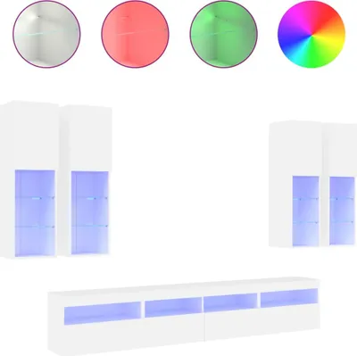 Produktbild von vidaXL 7-tlg. TV-Wohnwand mit LED-Leuchten Weiß