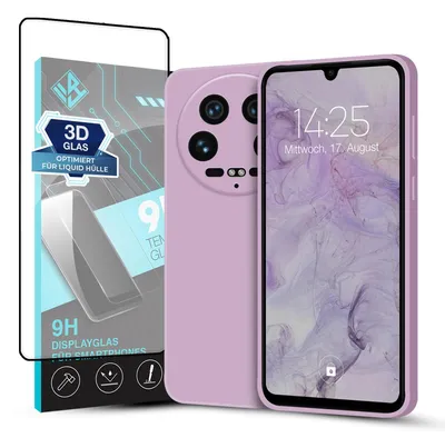 Produktbild von Hülle für Xiaomi 14 Ultra mit 9H Displayglas Displayschutz Case Cover Bumper Smartphone Softgrip Schutzhülle Farbe: Lila