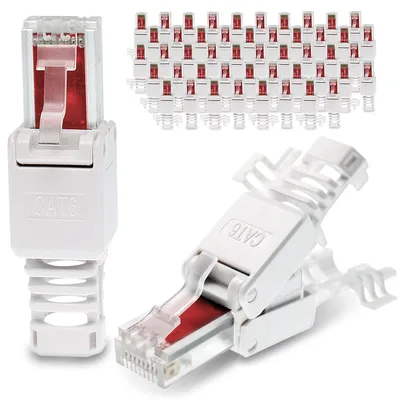Produktbild von Netzwerkstecker Cat 6 RJ45 Stecker 100x Steckverbinder werkzeuglos Zugentlastung