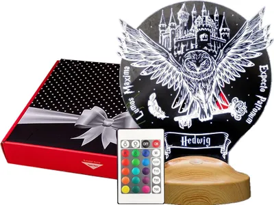 Produktbild von GESCHENKELAMPE 3D LED Nachttischlampe Hedwig Harry Potter Eule Lampe mit Gravur Nachtlicht