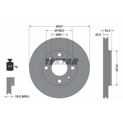 Produktbild von 2 Textar Bremsscheiben 247mm vorne für Citroen Peugeot