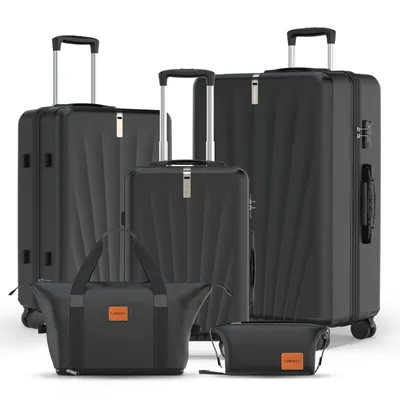 Produktbild von Trolleyset M-L-XL-Set, Gepäck mit Kosmetiktasche, Hartschalen-Koffer 5-teiliges Set, hochfestes ABS-Gehäuse, 360° geräuschloses Rad