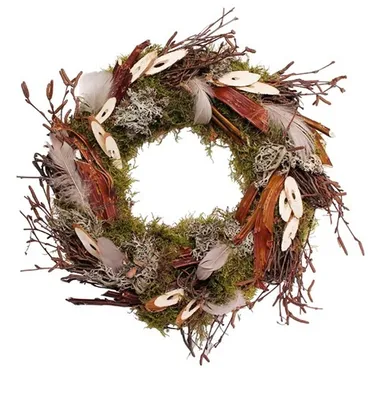 Produktbild von Tischkranz mit  Birkenzweigen, Drachenweide und Federn ca. 30cm CreaFlor Home