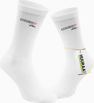 Produktbild von Huuraa Uni Socken Klassenlehrerin mit Herz 37/41 White Baumwolle Tennissocken Geschenkidee