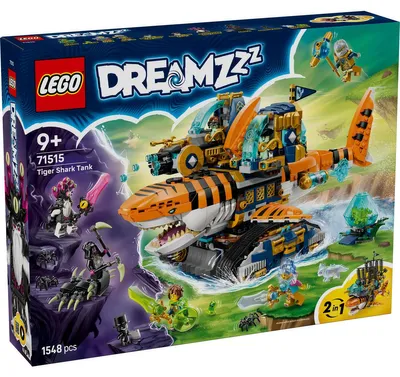 Produktbild von LEGO DREAMZzz 2in1 Tigerhai-Fahrzeug - Spielzeug verwandelbar in Piratenschiff mit Kanone - inkl. 5 Minifiguren und 2 sammelbaren Schatz-Kreaturen - Geschenk für Jungen ab 9 Jahren - 71515