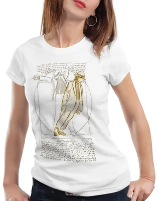 Produktbild von style3 Vitruvianischer Pop King Damen T-Shirt da vinci michael moonwalk, Farbe:Weiß, Größe:2XL