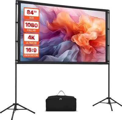 Produktbild von VEVOR Projektionsleinwand (84 Zoll) mit 160° Weitwinkel & Doppelstativ, Beamerleinwand für Projektor innen & außen 16:9 4K HD, tragbare Filmleinwand mit Tragetasche für Heimkino Präsentation