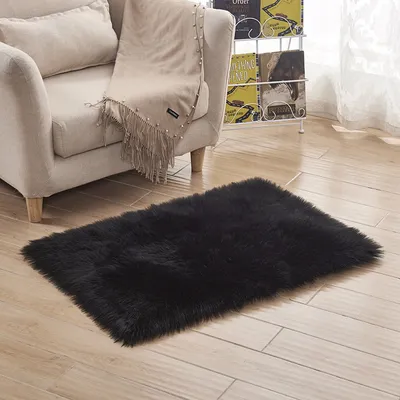Produktbild von Badteppich, rutschfeste und waschbare Badematte, Weicher Flauschiger Badvorleger, Shaggy Hochflor-Mikrofasermatte für das Badezimmer, Badezimmerteppich 40 x 40 cm Schwarz Grau