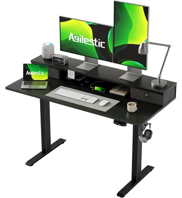 Produktbild von Höhenverstellbarer Elektrischer Schreibtisch mit 2 Schubladen 120x60 cm Schwarz