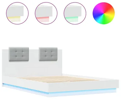 Image de vidaXL Cadre de lit avec tête de lit et lampes LED blanc 120x200 cm
