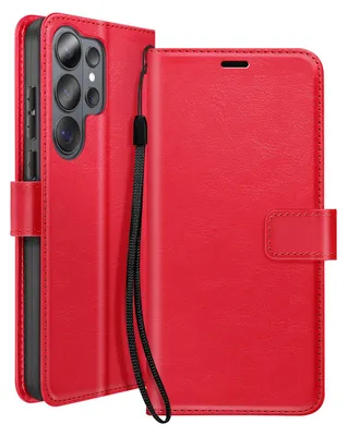 Image de Mayaxess, étui portefeuille avec dragonne et support pour Samsung Galaxy S26 Ultra, rouge