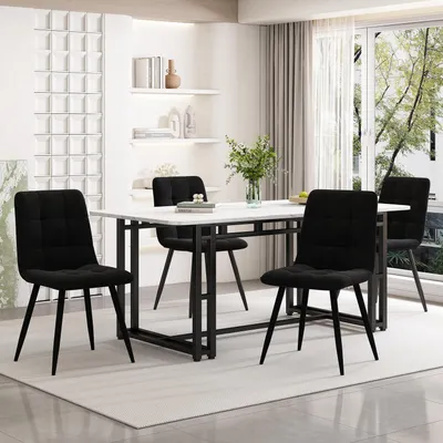 Produktbild von Esstisch Set mit 4 Stühlen, Rechteckig, Schwarz/Samt, 140x80x74cm