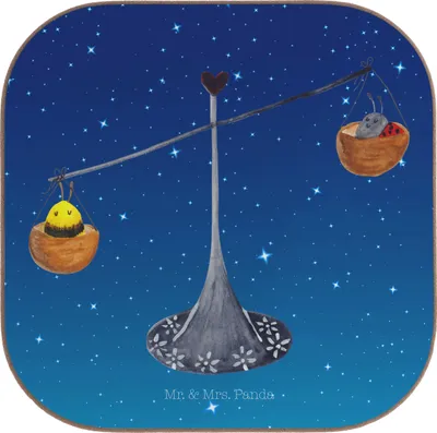 Produktbild von Mr. & Mrs. Panda Tassen Untersetzer Sternzeichen Waage - Sternenhimmel Blau - Geschenk, Tischuntersetzer, für Gläser, Gleichgewicht, Marienkäfer, Hummel, Holzuntersetzer