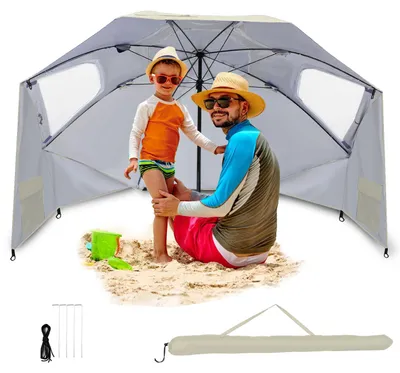 Produktbild von Vigevee Sonnenschirm 210 cm UPF 50+, tragbarer Strandschirm, neigbar & wasserabweisend für Strand Balkon Garten Urlaub Beige