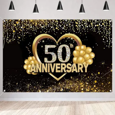 Imagen del producto de Guirnalda de cumpleaños para celebrar el 50 aniversario, 150x90 cm, color  y dorado, ideal para una fiesta de aniversario