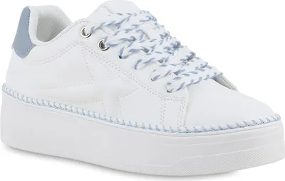 Produktbild von VAN HILL Damen Plateau Sneaker Schnürer Freizeit Keilabsatz Schuhe 841694, Farbe: Weiß Hellblau, Größe: 39