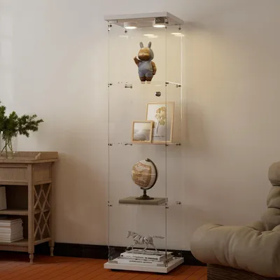 Produktbild von Standvitrine mit LED Weiß 164x42.5x36.5cm 4 Böden ESG Glas Holz