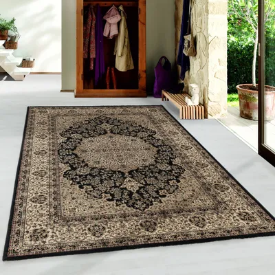 Produktbild von Teppich Wohnzimmer Gholam Orientalisch Ornamente Orient Kurzflor - Schwarz / Beige - 170x120 CM