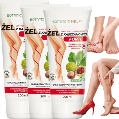 Zdjęcie produktu dla 3 x Żel pielęgnacyjny z kasztanowcem i arniką do nóg i stóp, dla skóry z widocznymi naczynkami, Botanic Help, 3 x 200 ml
