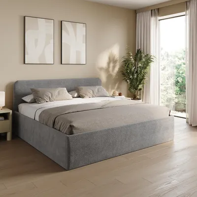 Produktbild von Home Collective Polsterbett 200x200 cm Doppelbett Bett mit verstellbarem Lattenrost & Stauraum, wählbare Matratze Federkern H2 viele Größen verfügbar | Kordstoff Grau