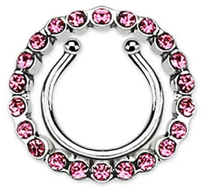 Produktbild von Fake Brustwarzenpiercing zum Klemmen: Schild Nippel-Piercing Zirkonia Pink