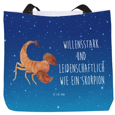 Produktbild von Mr. & Mrs. Panda Tote Bag Sternzeichen Skorpion - Sternenhimmel Blau - Geschenk, Laptoptasche, Reisetasche, Strandtasche, Skorpione, Geburtstag Oktober, November, Tasche