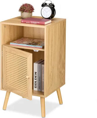 Produktbild von 2 x Nachttische, Rattan-Türen, Holzoptik, HxBxT: 72 x 40 x 39 cm, offenes Fach, Schlafzimmer, Nachtschränke, natur
